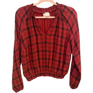 Cloth and Stone for Anthropologie Plaid V-Neck Top Size Small GUC C0127